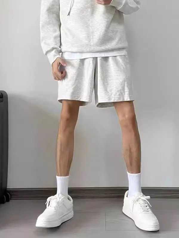 

Мужские спортивные шорты в американском стиле, свободного кроя, белые/серые, прямые, длиной до колена, с завязками на талии