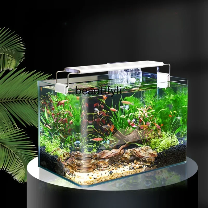 Fish Tank Landscaping Full Set Hot Bend Glass Cylinder Desktop Change Water Ecological Grass Cylinder Mini Fish Globe