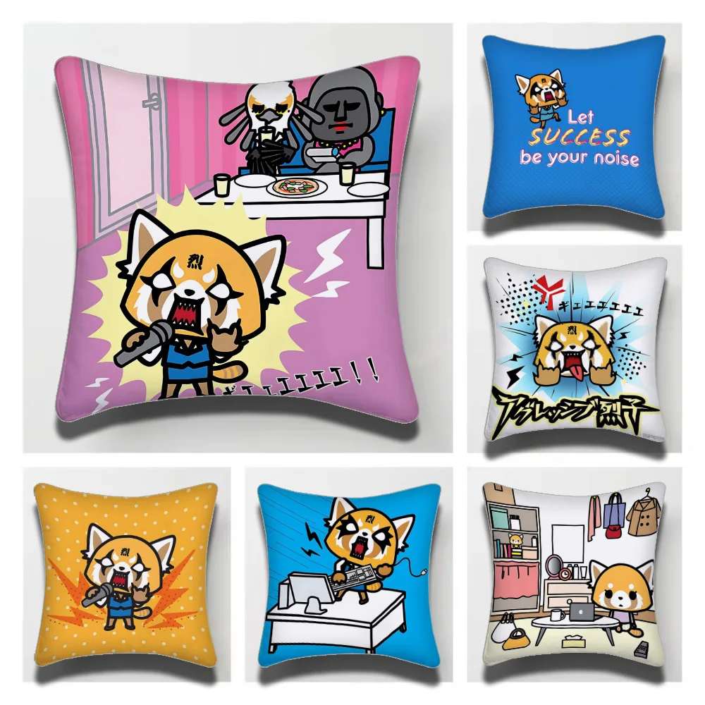 Sanrio Aggretsuko Decorative Room Aesthetics Pillow Case Home Decor Bedroom Sofa Bed Pillow Cover 45x45