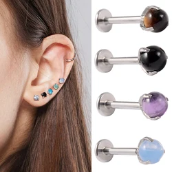 1PC Surgical Steel Prong Stone Earrings Tragus Cartilage Daith Helix Stud Piercing Stone Lip Stud Labret Piercing Body Jewelry