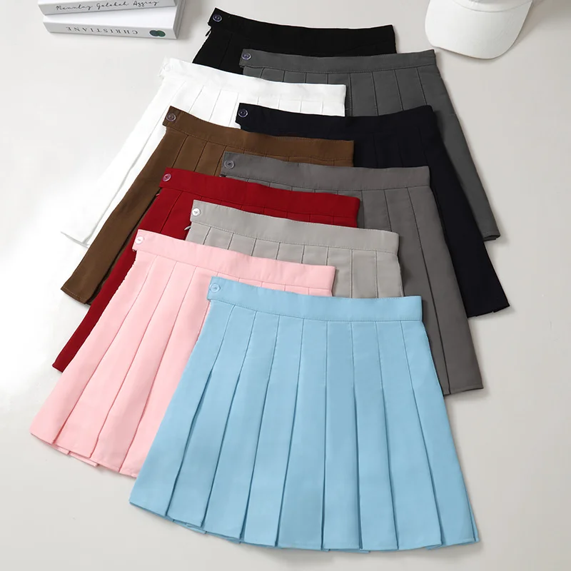 Black Mini Skirt Summer Women's Clothes Korean Stylish Saia Blue High Waist Skort Brown School Uniform Girls Short Pleated Skirt