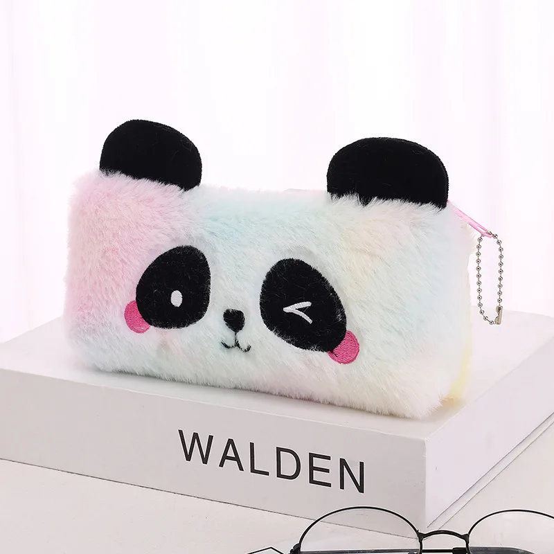 Imagem -03 - Panda dos Desenhos Animados Plush Pencil Case Kawaii Pencil Box Cosmetic Pen Bolsa Papelaria Material Escolar 12 Pcs por Lote