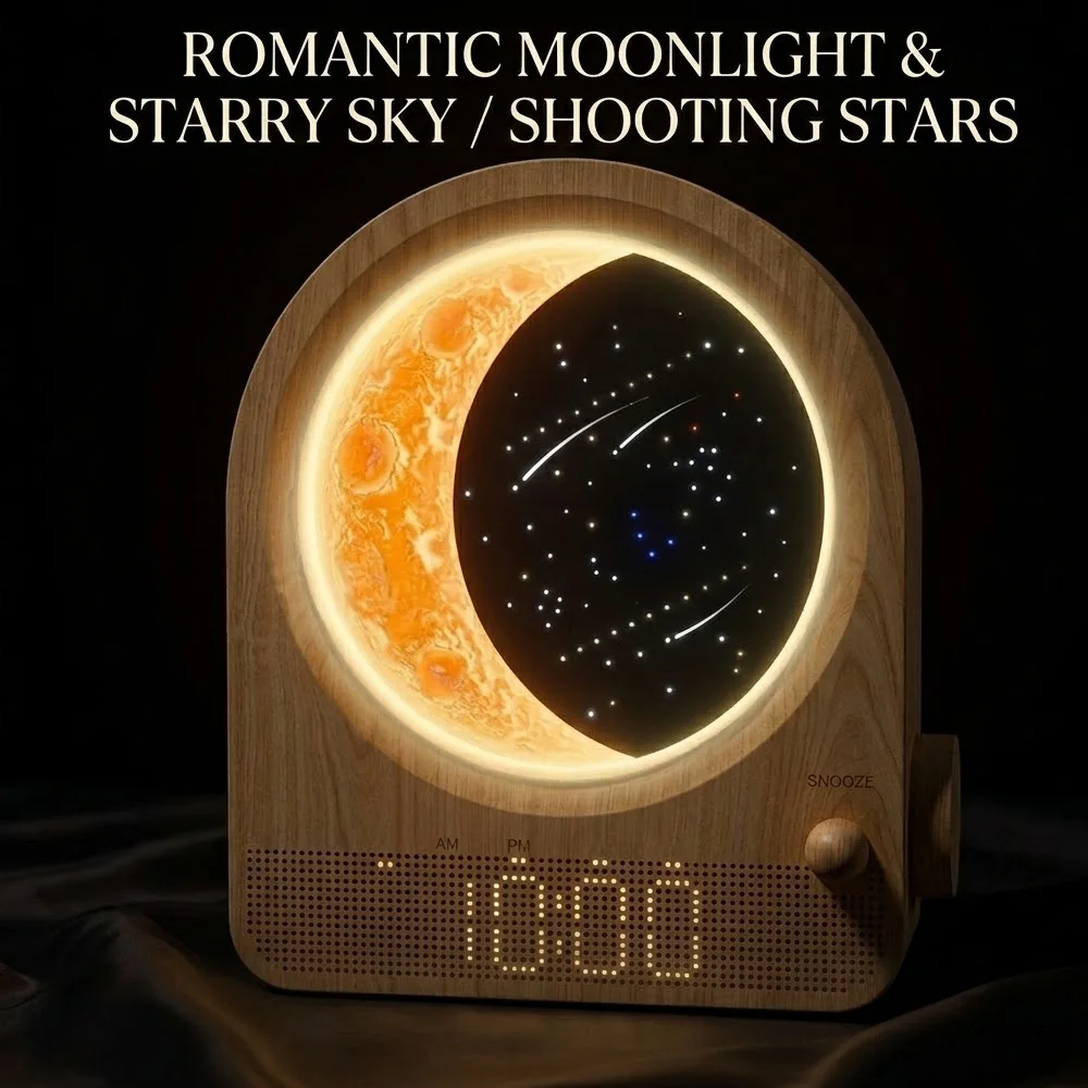 Sunrise Alarm Clock Moon Light – Night Sky Meteor Effect, White Noise Sleep Machine, USB Power Night Light, Bedroom Decor & Gift