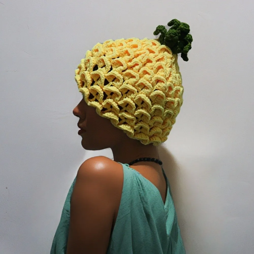 

Лимонная креативная вязаная шапка с фруктами, игривый теплый пуловер с клубникой, мягкая толстая шапка-бини с ананасом для катания на лыжах