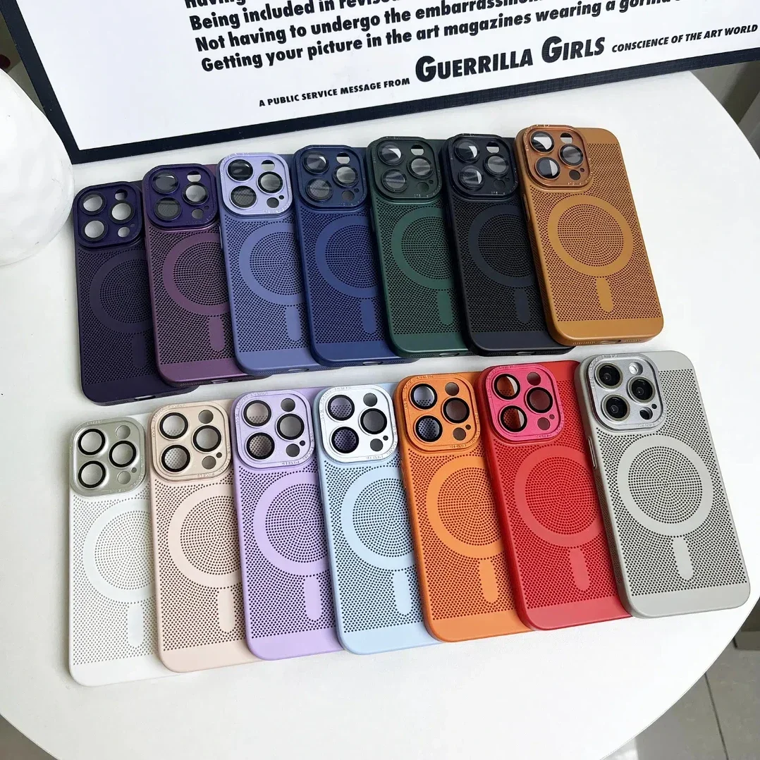 Роскошный матовый рассеивающий тепло отверстие для чехла Magsafe для iPhone 16, 15, 14, 13, 12, Pro Max Plus, задняя крышка с магнитной беспроводной зарядкой