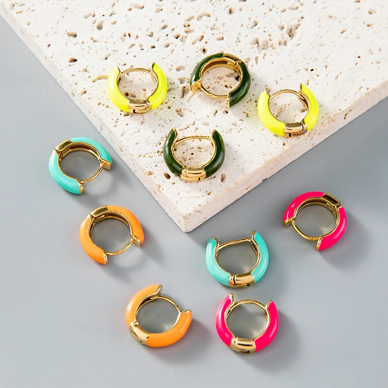 New Arrivals Pure Ring Earrings Sets for Women Stainless Steel Geometric Elegant Enamel Finger Rings Earring Party Jewelry Gifts