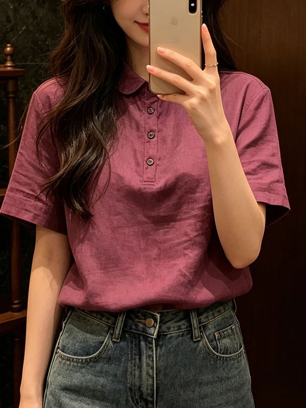 

plus Size Summer New Fashion Simple Color Shirt Women Casual Loose Comfortable Top Korean Style Commute Wind Short Sleeve