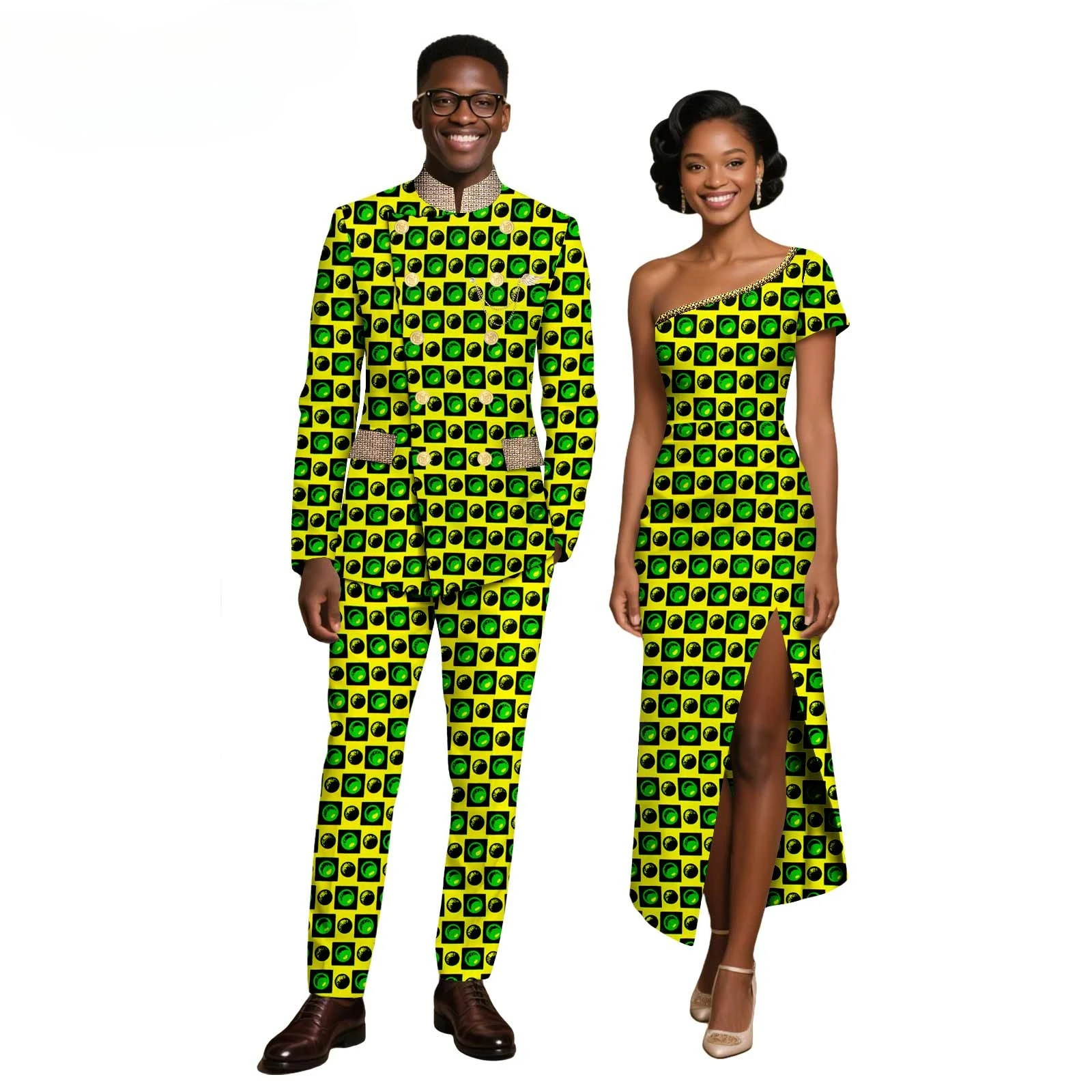 

African Tassle Long Dresses for Women Matching Men Suits Outfits Jackets and Pant Sets Couple Clothes Party Vestidos