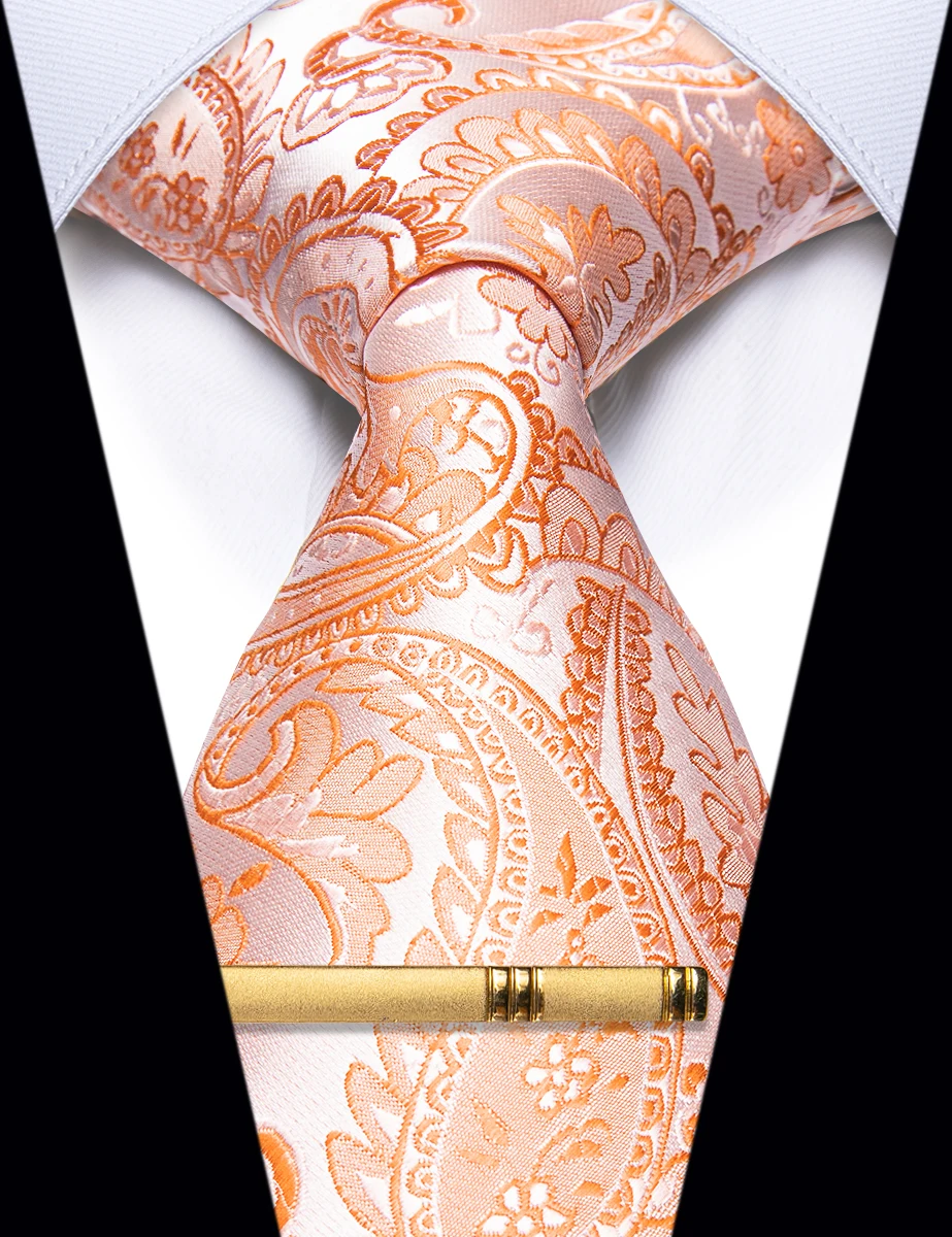 Novately Orange Paisley Men's Necktie for Wedding Party Business Dropshipping Fashion Floral Printed Tie Clip for Man Accesories