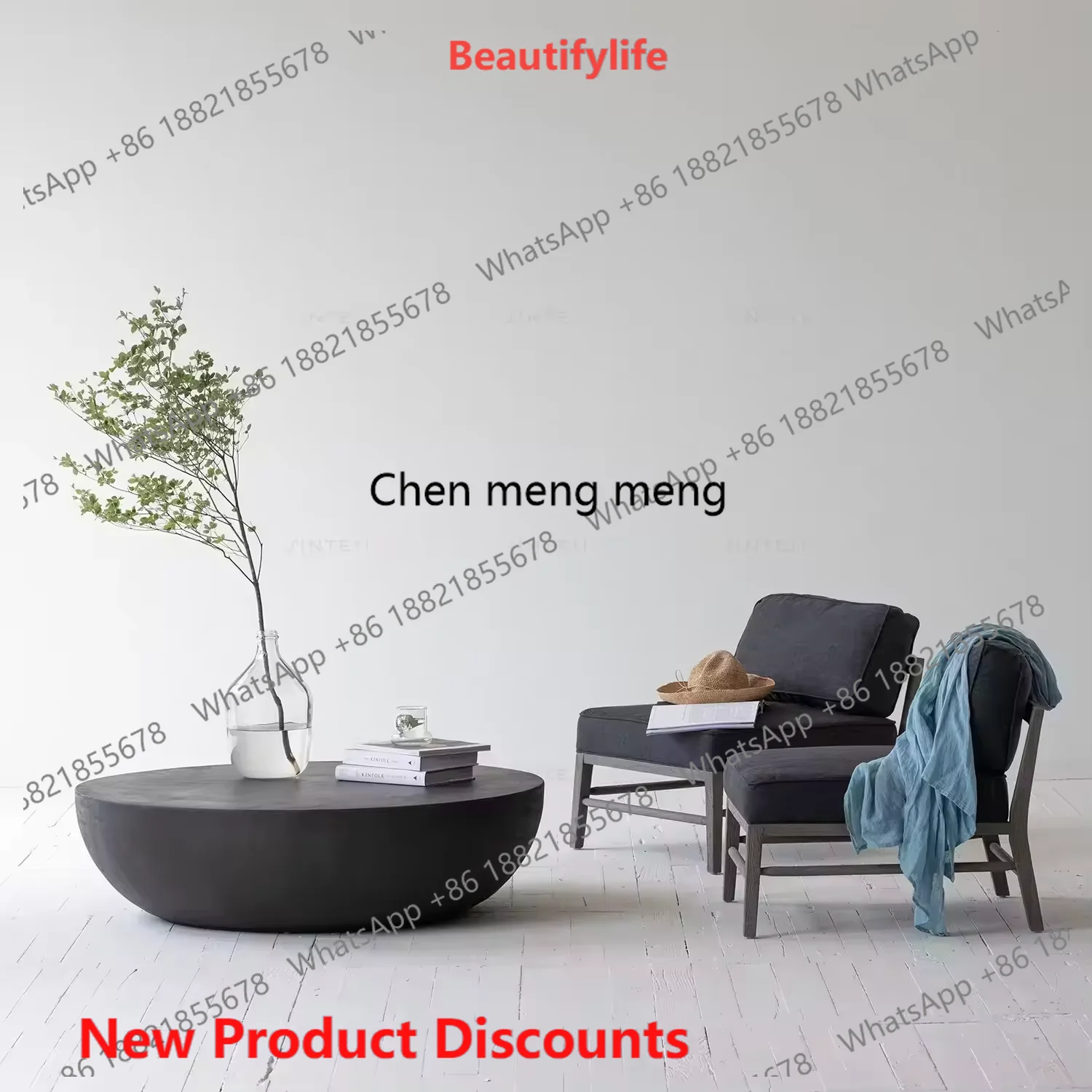 

Z10Scandinavian Minimalist Modern Round Black Coffee Table Made of Concrete Concrete Coffee Table