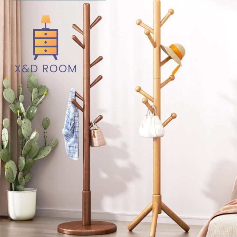 X&D Solid Wood Floor Standing Clothes Rack Bedroom Simple Hanging Clothes Rack Household Vertical Hanging Clothes Rack And Pole