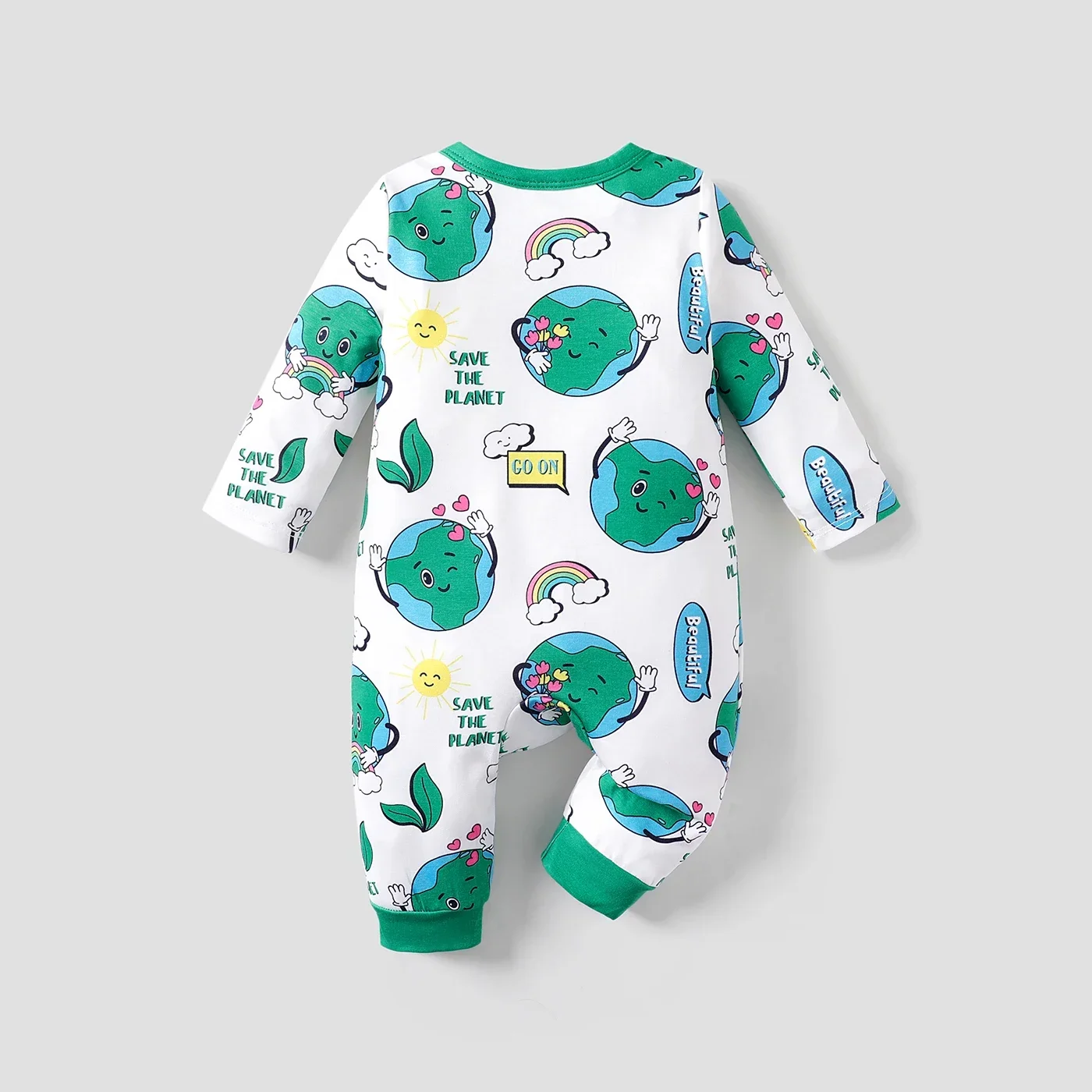 PatPat Baby Boy/Girl Naia Environmental Themes Earth Print Long Sleeve Jumpsuit Soft and Comfortable  Perfect for Outings