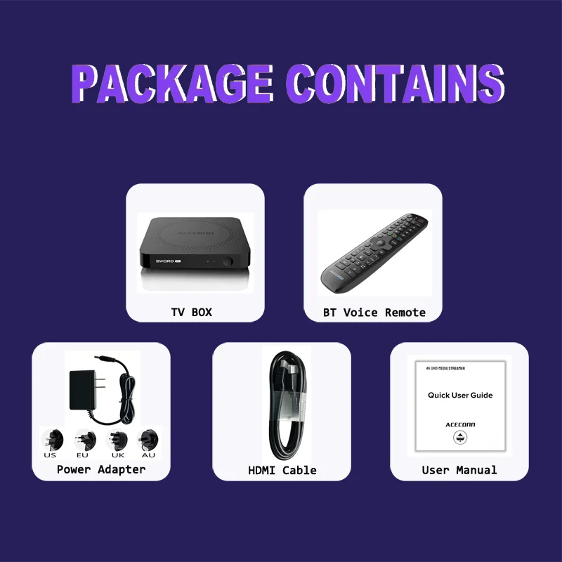 ACECONN Sword pro + TVONAIR3 TV Box Streaming IPTV Box 2G 16GB BT Retroilluminazione remota Trova tasti di controllo per l'apprendimento automatico RCU