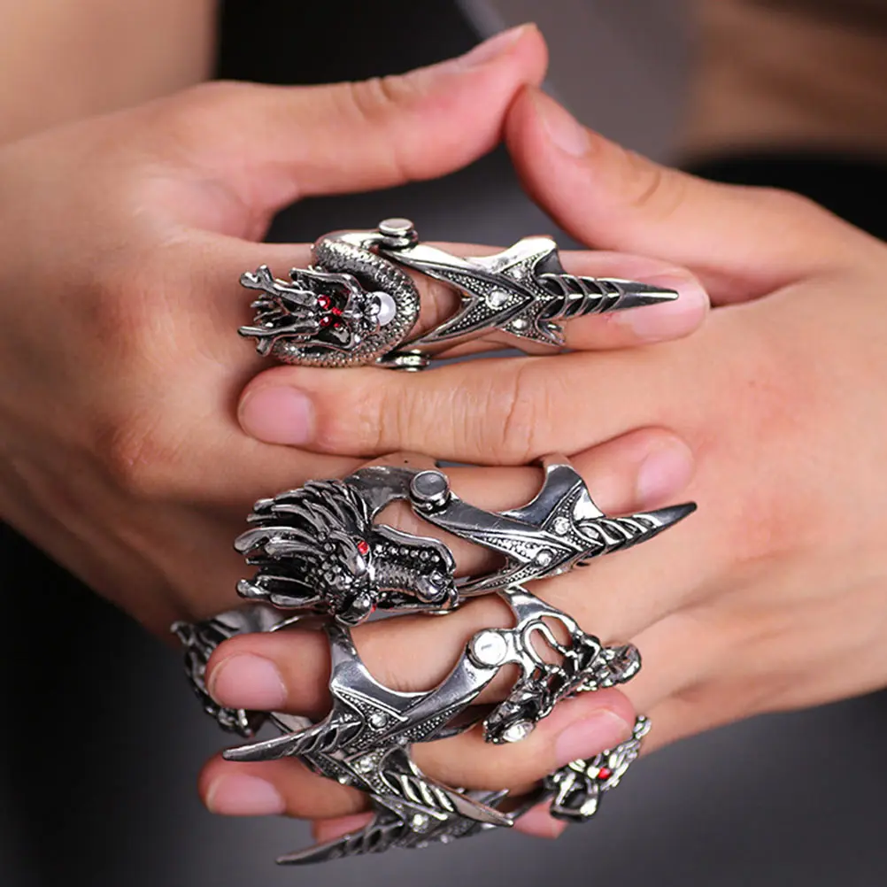 

3 pcs Exaggerated Street Style Male Joint Rings Alloy Finger Jewelry Punk Decor Stylish Costume Accessories Party Durable