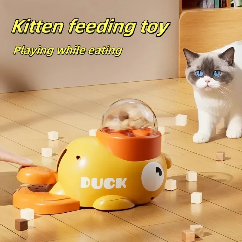 2O-Interactive Cat Feeder Toy, Interactive Cat Toy - No Battery Needed, Manual Press Food Dispenser for All Cats, Duck Design gallery 2