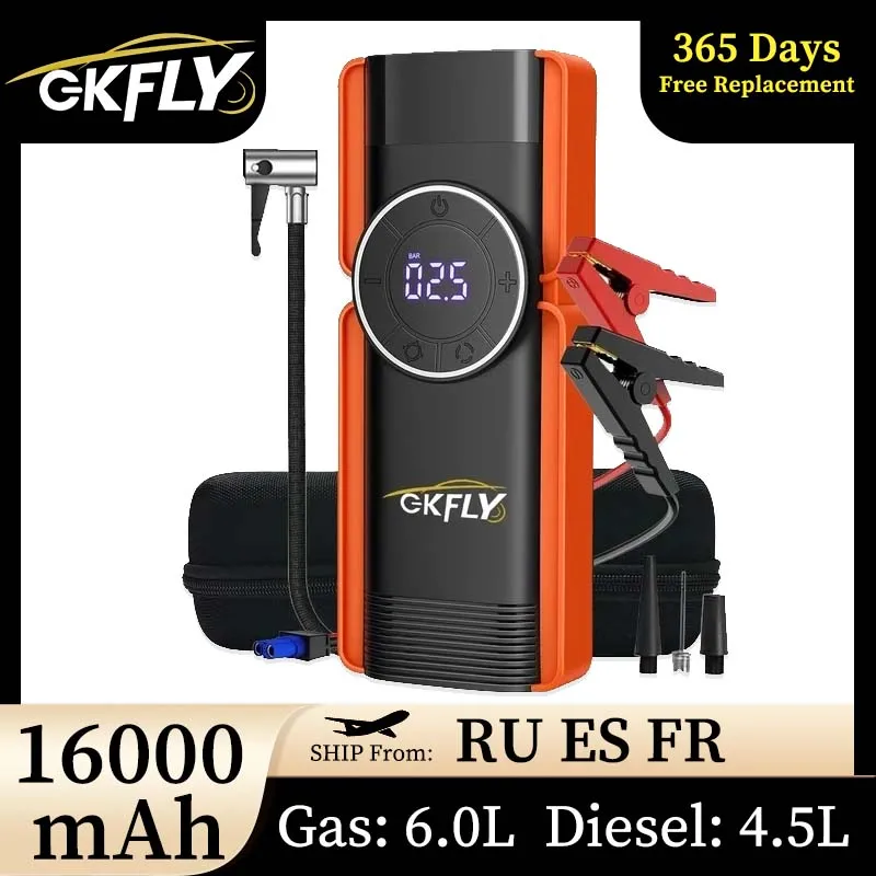 GKFLY 16000mAh Avviatore di emergenza per auto 1400A 12V Uscita Caricatore di avviamento di emergenza portatile per dispositivo di avviamento