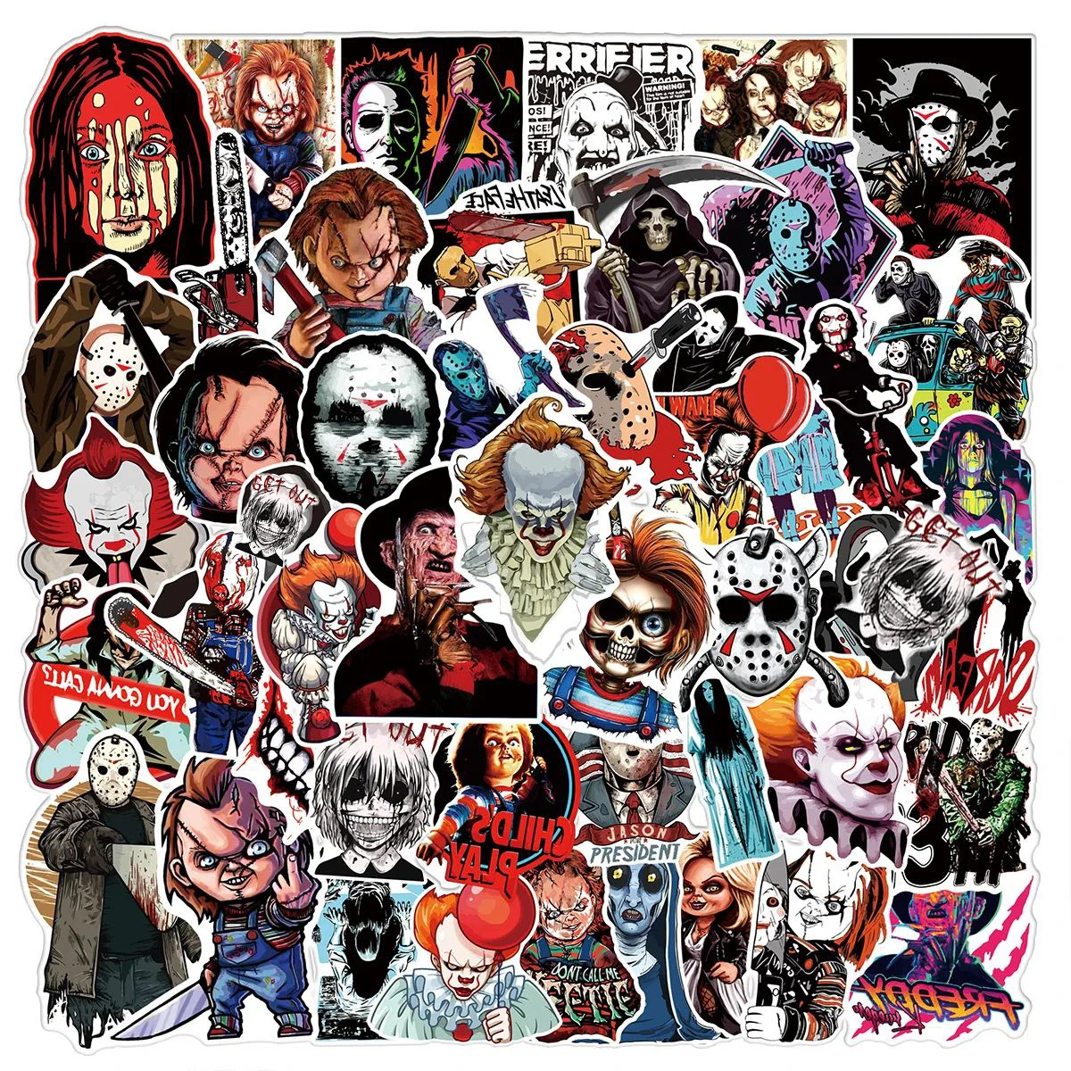 50/Pcs Horror Movie Character Stickers for Laptop Car Notebook Phone Case Bottle Fridge Graffiti Vinyl Decals Sticker Kid