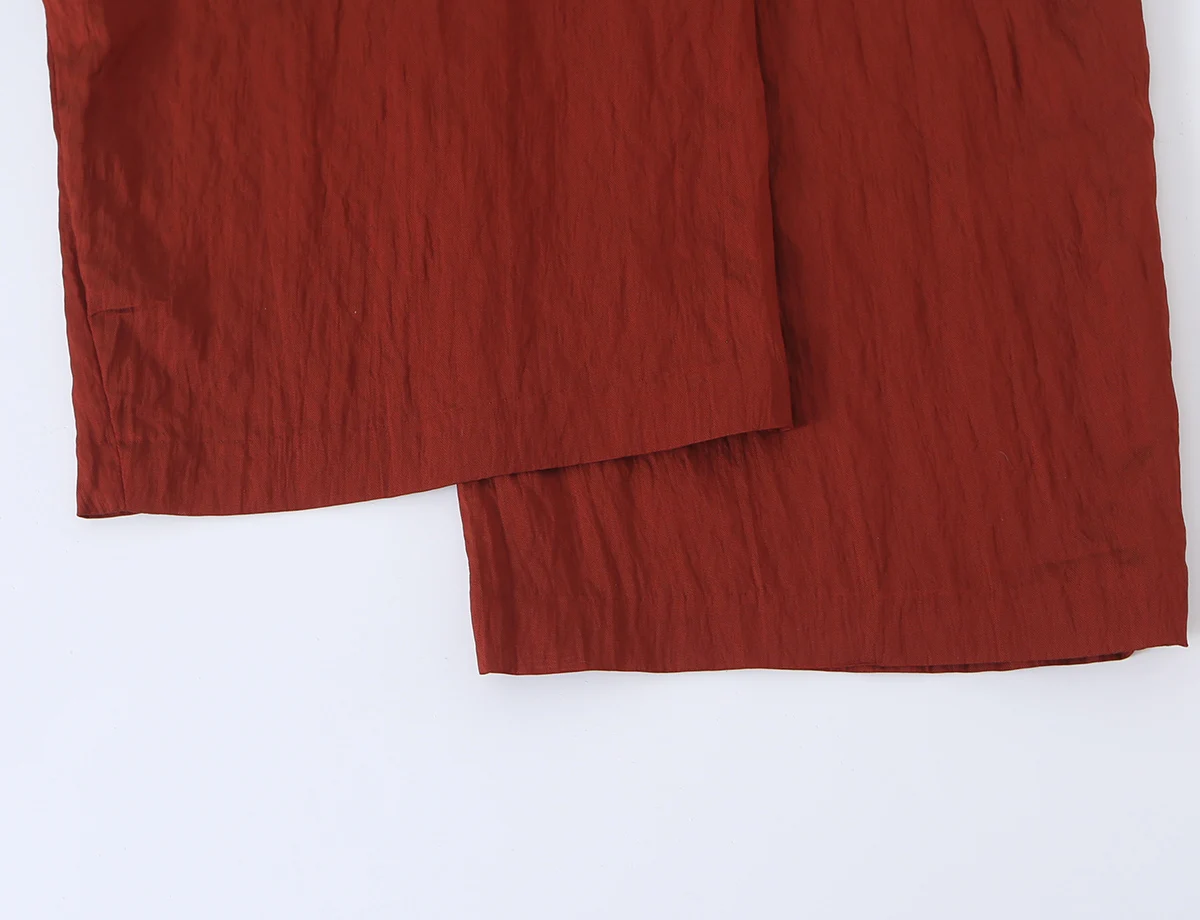 BSAY Vintage Einfarbiges Damen-Zweiteiler-Set Asymmetrische Knopfjacke mit Stehkragen und Kordelzug, Hochtaillierte Hose mit Gürtel und weitem Bein – Detail 22