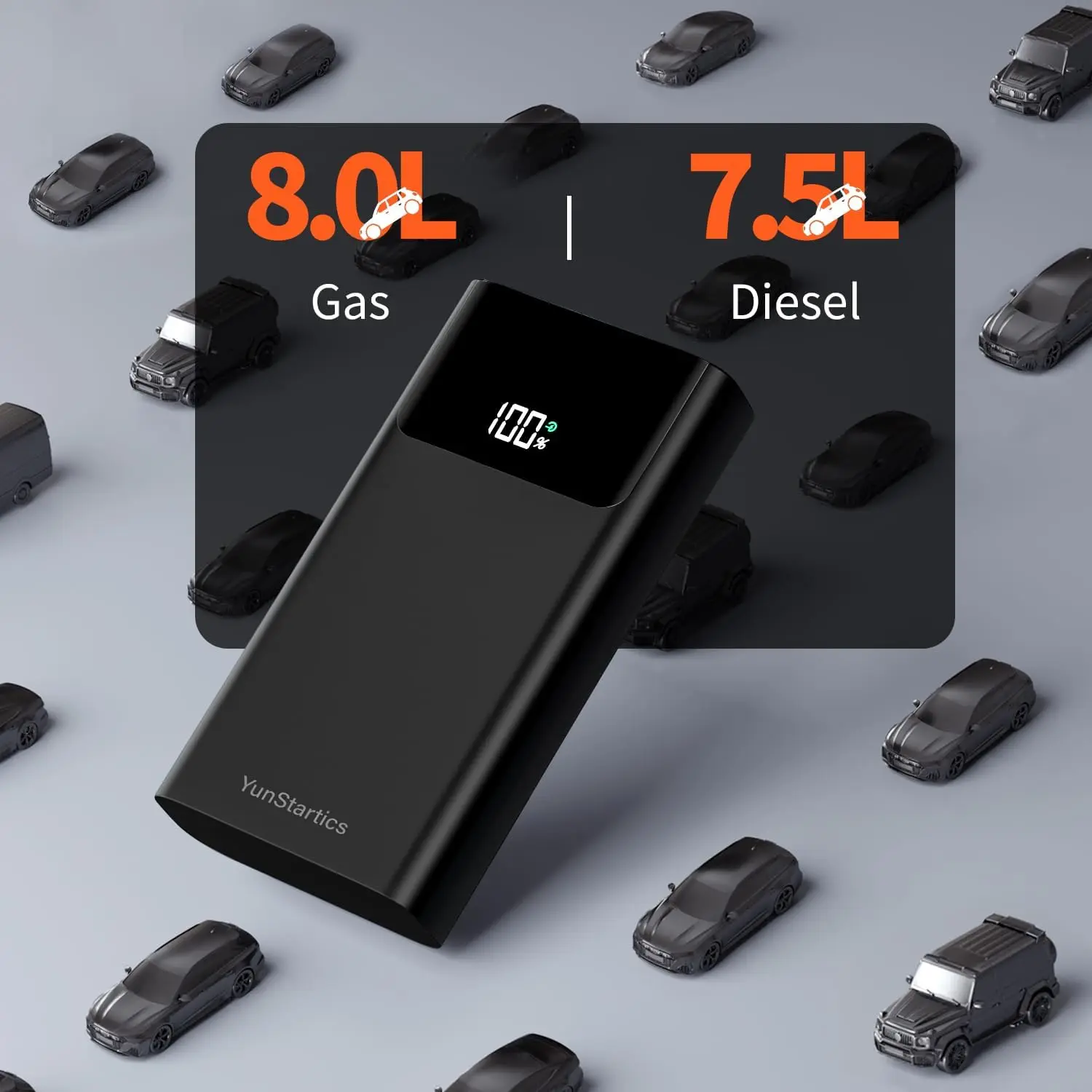 بطارية السيارة Jump Starter 2000A، صندوق قفز 12 فولت للغاز 8.0 لتر/7.5 لتر، كابلات ذكية، 3 أوضاع إضاءة، شاشة LCD #4