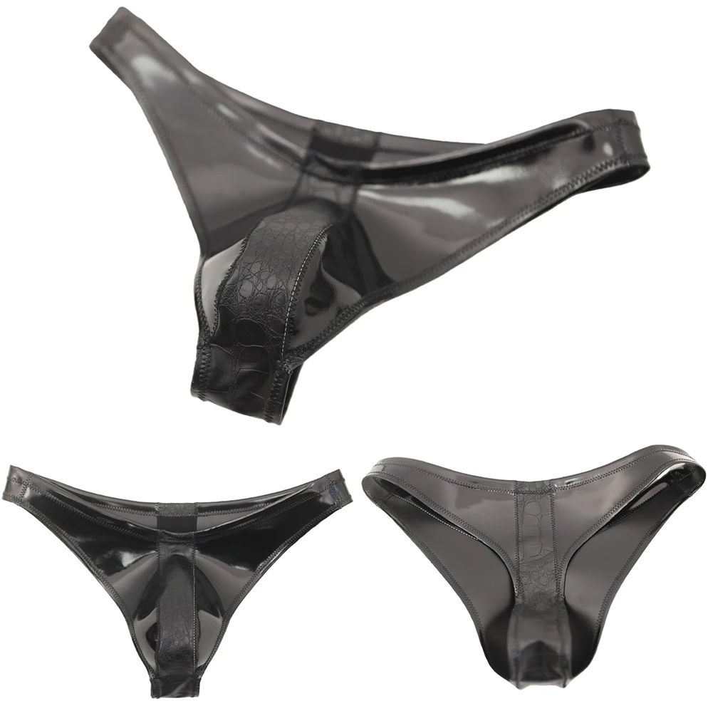 Fashion Cloth Latex Men's Underwear Low Waist PVC Shiny Panties U Pouch Bulge Man Briefs Tight PU Underpants Lingerie