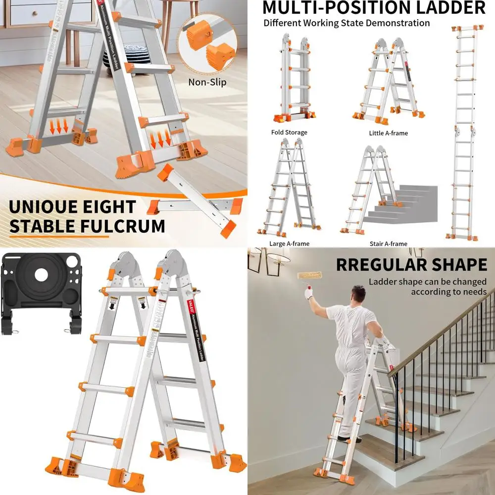 

Лестница 14 футов, многопозиционная 4-ступенчатая удлинитель лестницы, противоскользящая складная лестница с рамой со съемным поддоном для инструментов, регулировка 330 фунтов