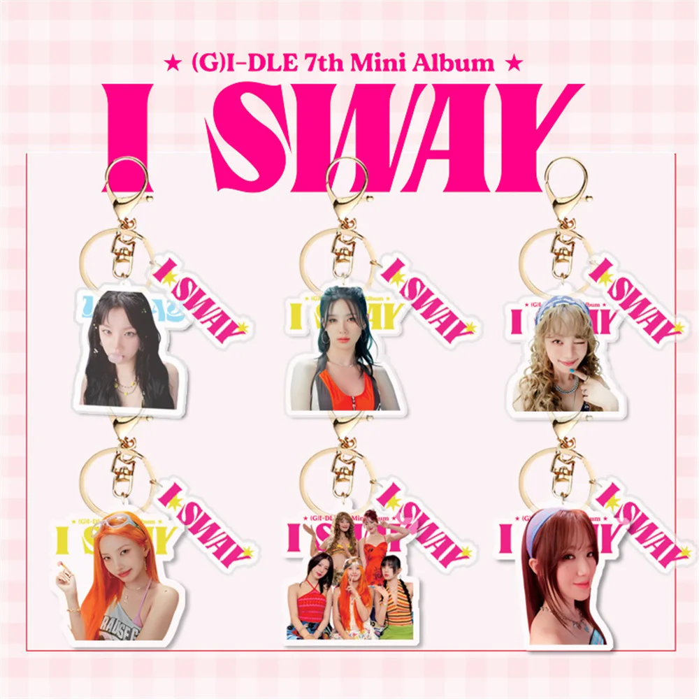 

2pcs/Set Kpop GIDLE 7th Mini Album I SWAY Keychain Soyeon Minnie Figure Printing Pendant Bag Accessories Miyeon YuQi Fans Gift