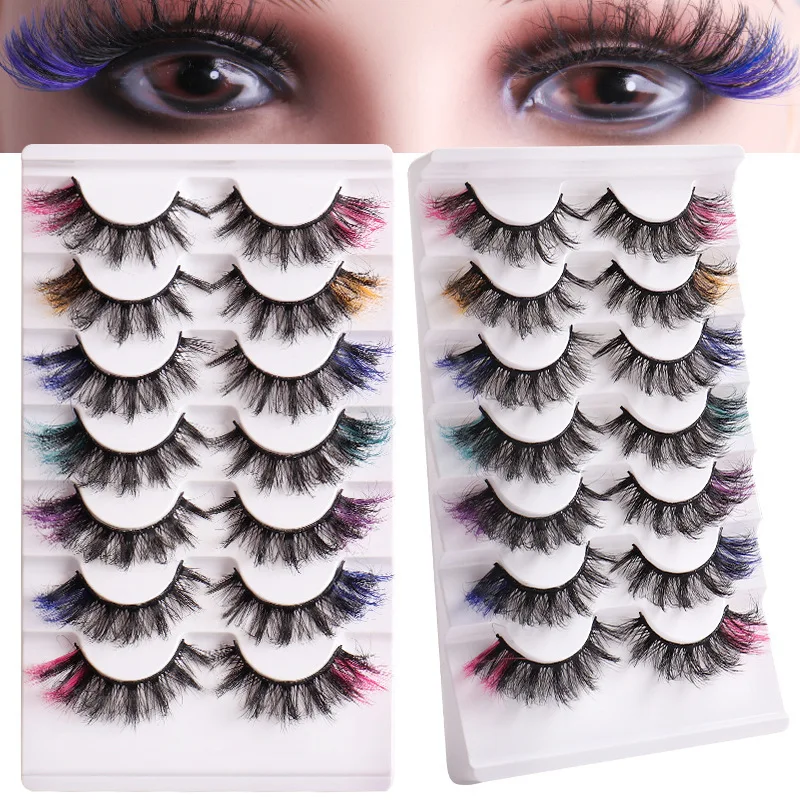 

7 Pairs Mixed Color Mink Lashes Beauty Natural Individual Eyelashes Fluffy Lash Extension Mix Pink Blue Dramatic Fake Eyelashes