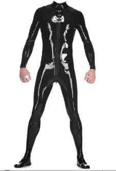 Latex Pure Rubber Classic Black Catsuit Zentai Sport Jumpsuit Bodysuit with Socks 0.4mm S-XXL