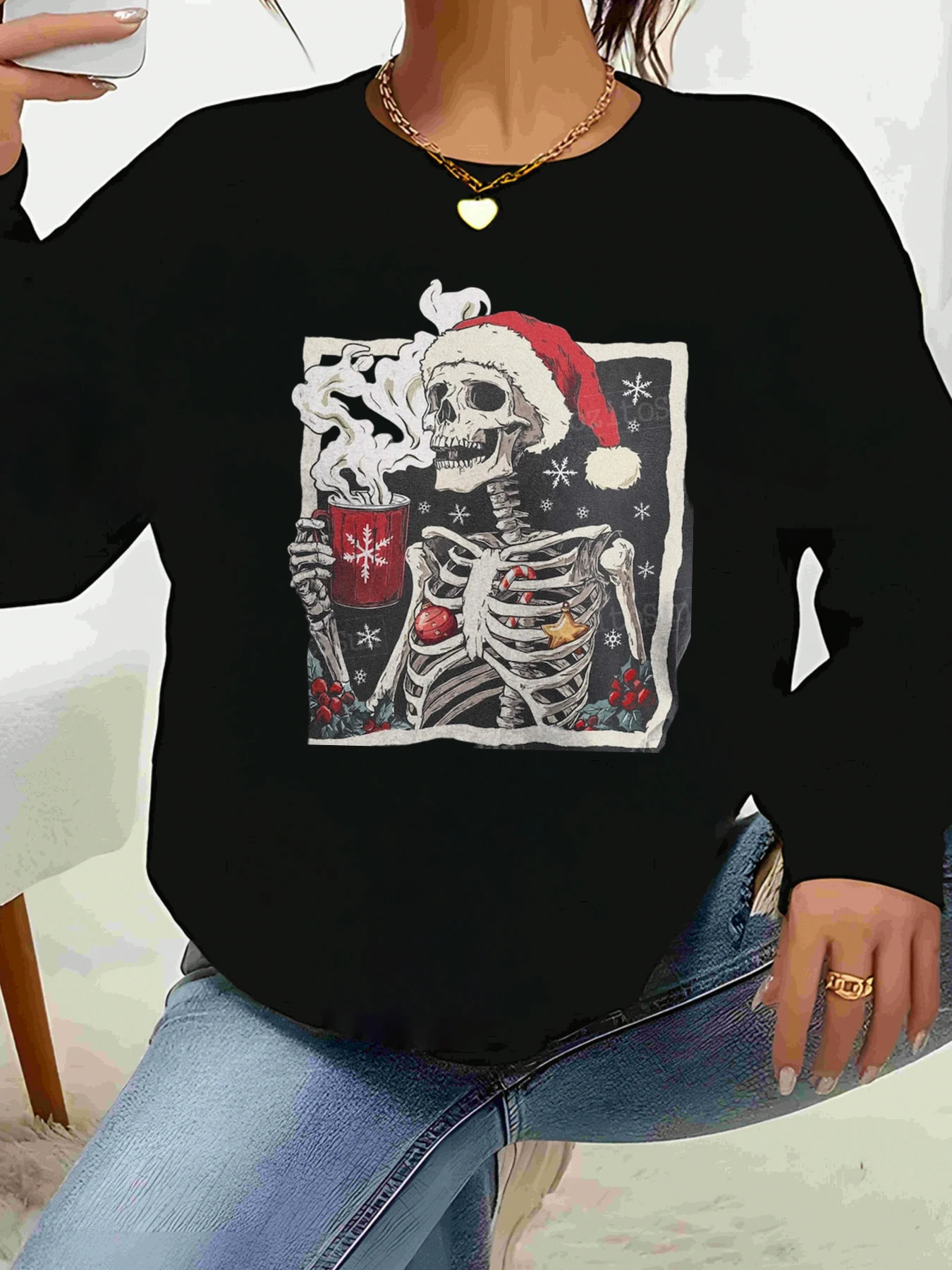 

Рождественский топ с длинными рукавами и принтом Санта-Клауса, повседневная одежда для женщин