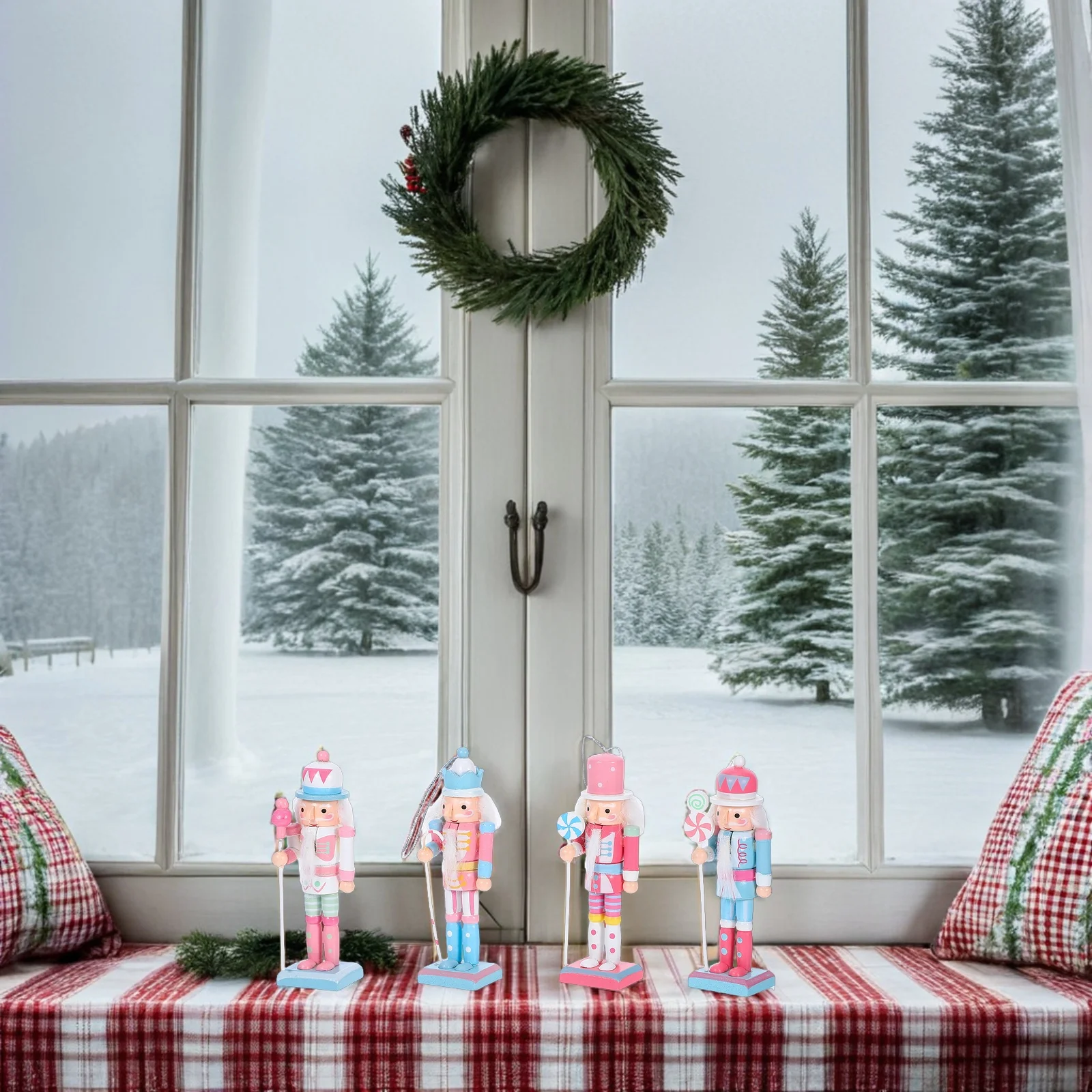 

4Pcs Nutcracker Figurines Christmas Wooden Nutcracker Soldiers Decorative Holiday Ornaments Tabletop Centerpieces