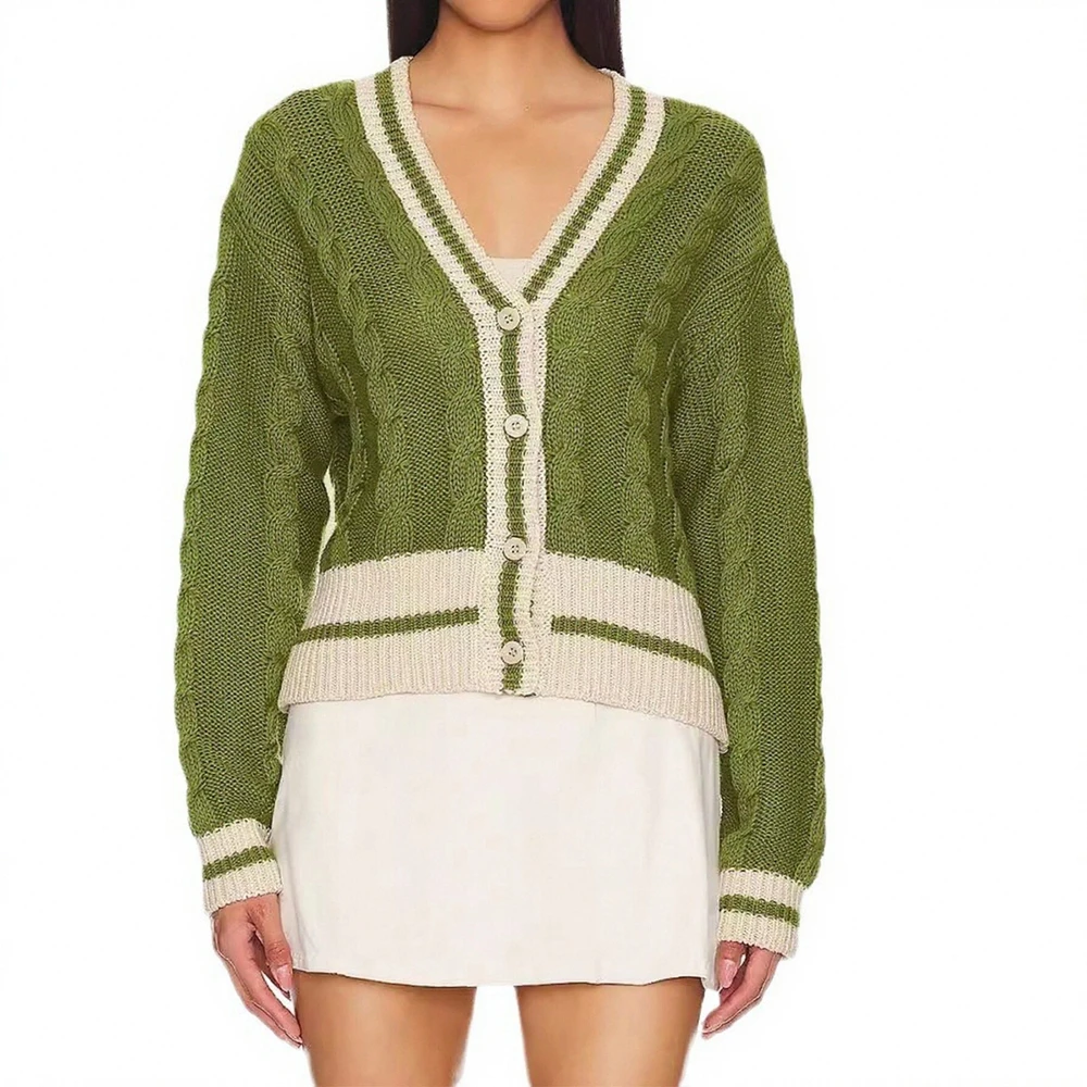 

Женский вязаный кардиган с v-образным вырезом в тон, свободный модный свитер, пальто, осень-зима, стиль Европы и США