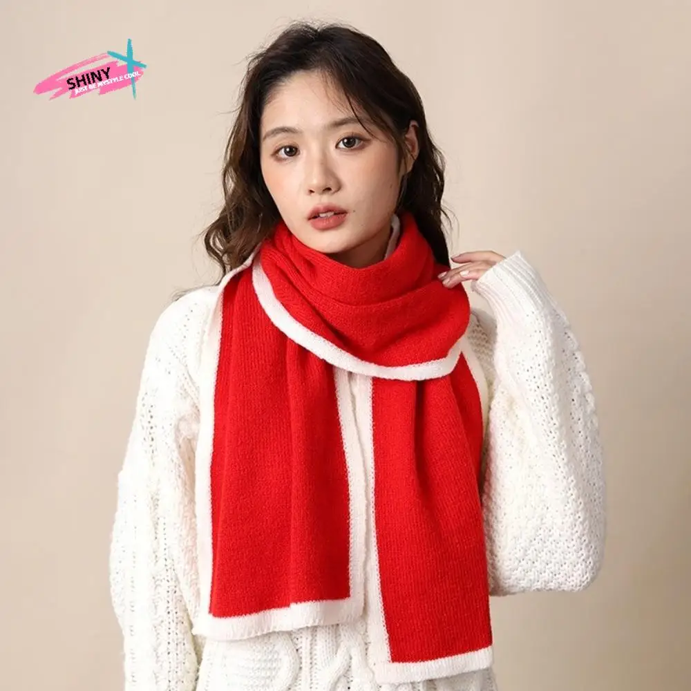 

Shawl Thicken Winter Scarf Large Color Contrast Knitted Scarfs Soft Korean Style Plush Neckerchief Lady