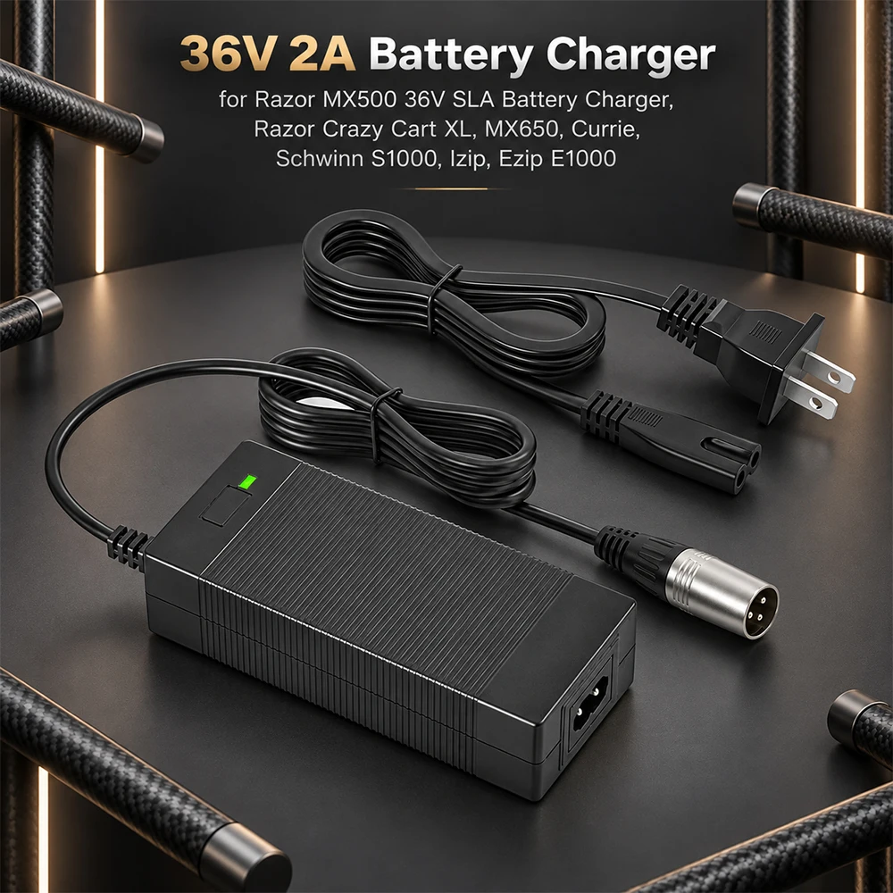 36V 2A Lead Acid Scooter Charger 44V DC 3-Pin XLR for Razor MX500 MX650 SX500 EcoSmart Mongoose M750 IZIP I600 I750 Bike Charger
