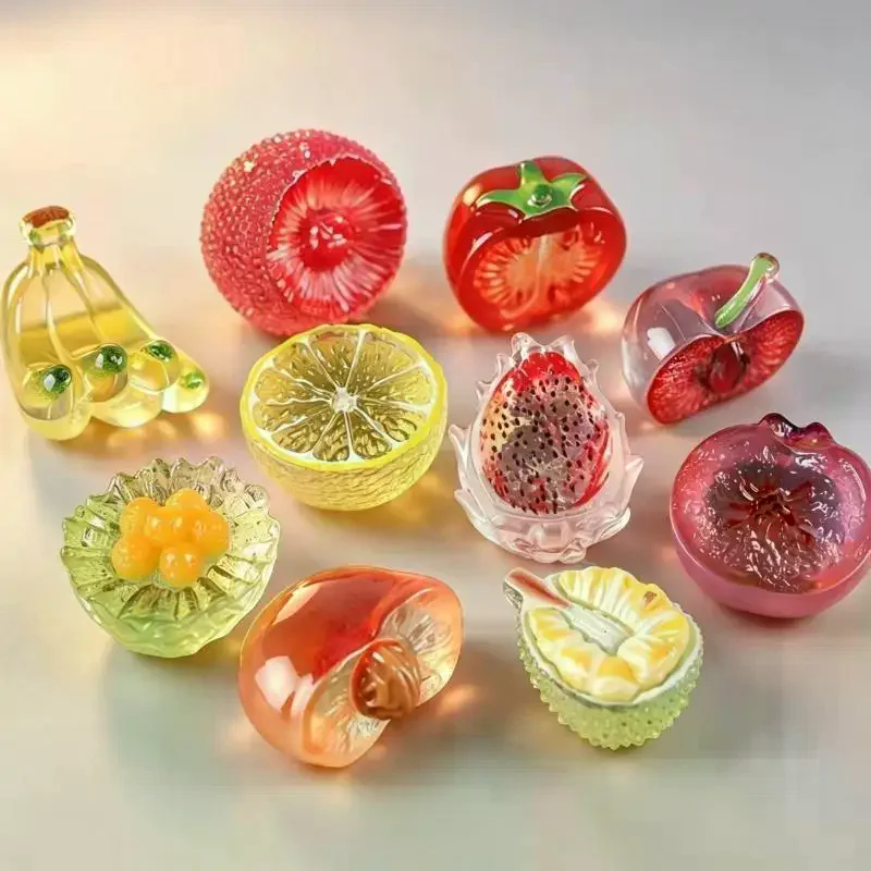 10pcs Transparent Fancy Half Cut Bayberry Lemon Fruit DIY Decoration Accessories Car Desktop Small Ornament