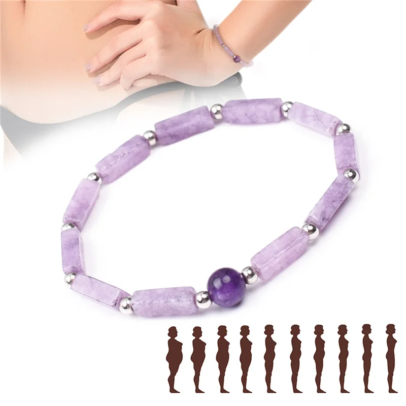 Natural Amethysts Bracelet Set Body-purify Slimming Healing Stone Bracelets For Women Men Loss Weight Yoga Meditation Jewelry