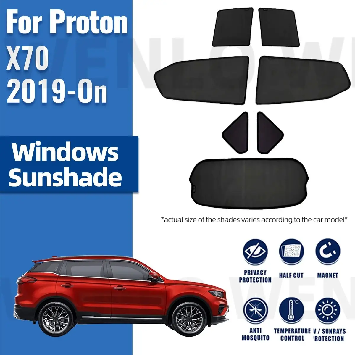 For Proton X70 2019 2020 2021 2022 2023 2024 Car Sunshade Magnetic Front Rear Windshield Curtain Side Window Sun Shade Visor