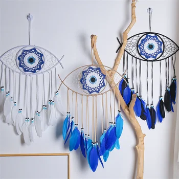Evil Eye Dream Catcher Boho 홈 데코 터키 블루 아이즈 부적 벽 보호 행잉 행운의 펜던트 벽 장식 공예 