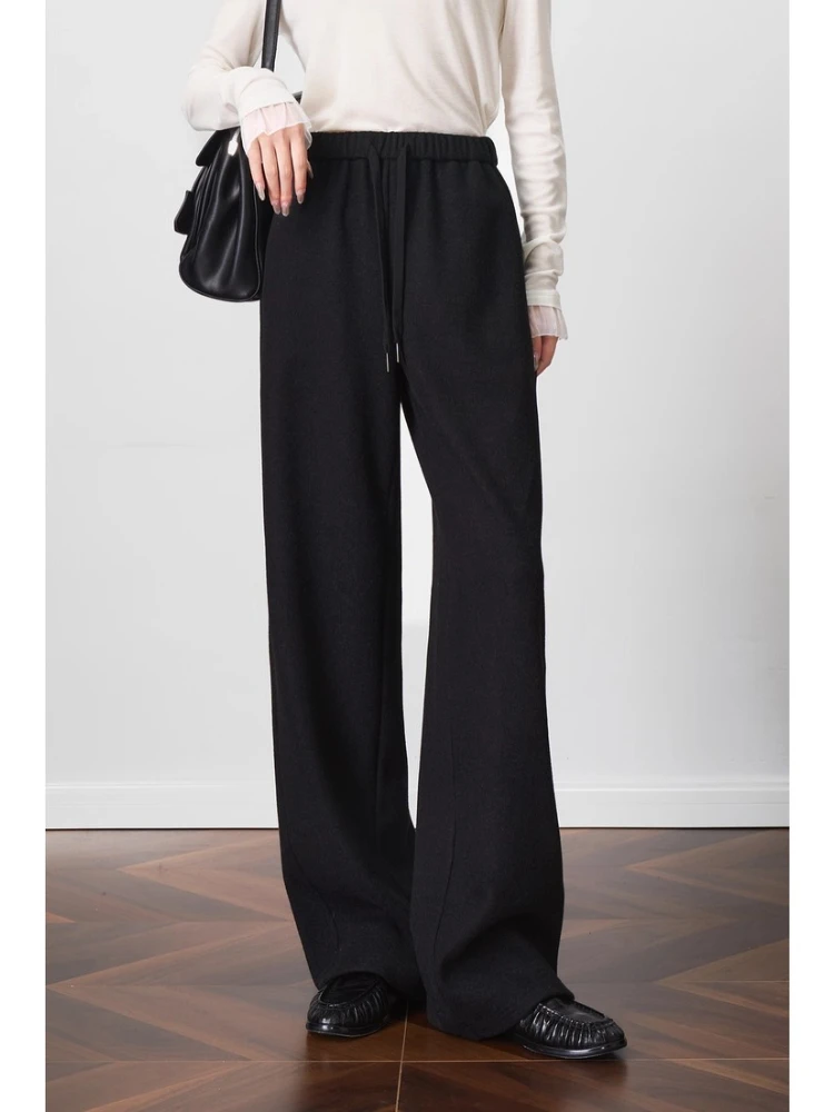 OLrain سراويل تقليدية نسائية 2025 خريف شتاء جديد متعدد الاستخدامات مستقيم السراويل جيوب بسيطة الصلبة فضفاضة طويلة بنطلون O57QK001369