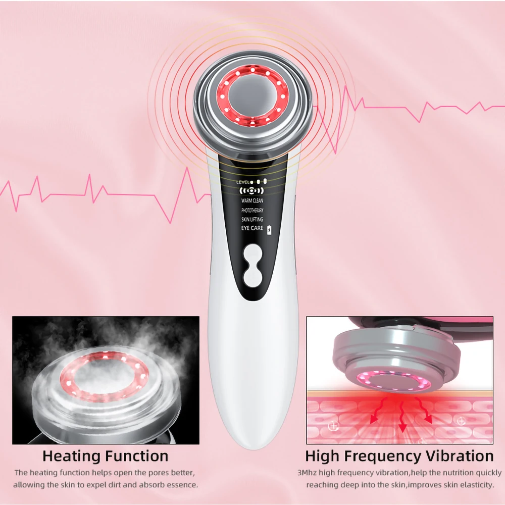 Massageador facial multifuncional 4 em 1, dispositivo de radiofrequência facial rf ems, instrumento de rejuvenescimento da pele com fóton de beleza sem fio