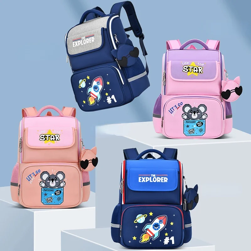 Korean Primary Children Cartoon Rocket Explorer Mouse Backpacks New Girl Boy Grade 1-6 Large Capacity Schoolbags for Students