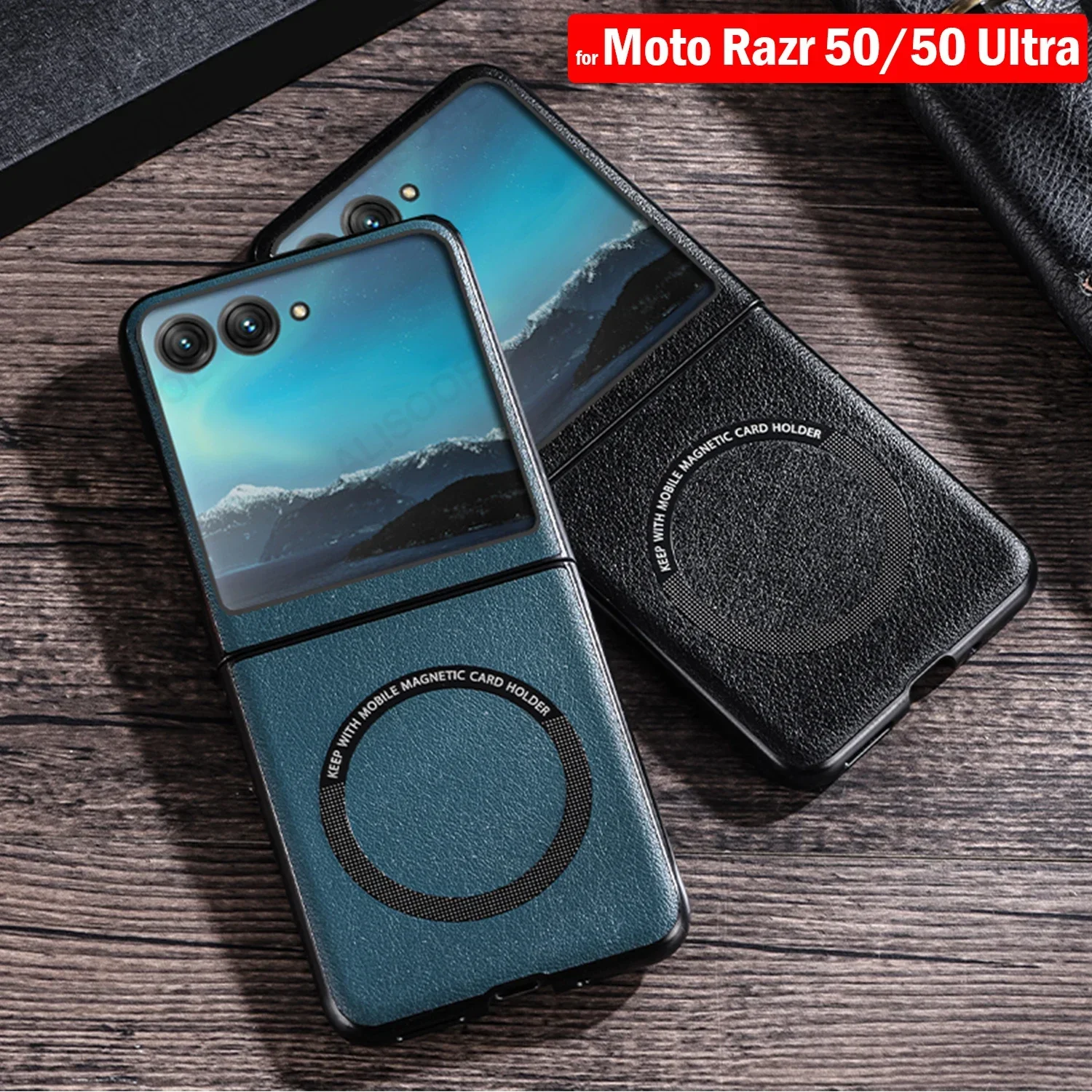 For Moto Razr 50 Ultra Case Luxury PU-Leather Wireless Charging For Moto Razr 50 Case For Magsafe Magnetic Soft Back Cover