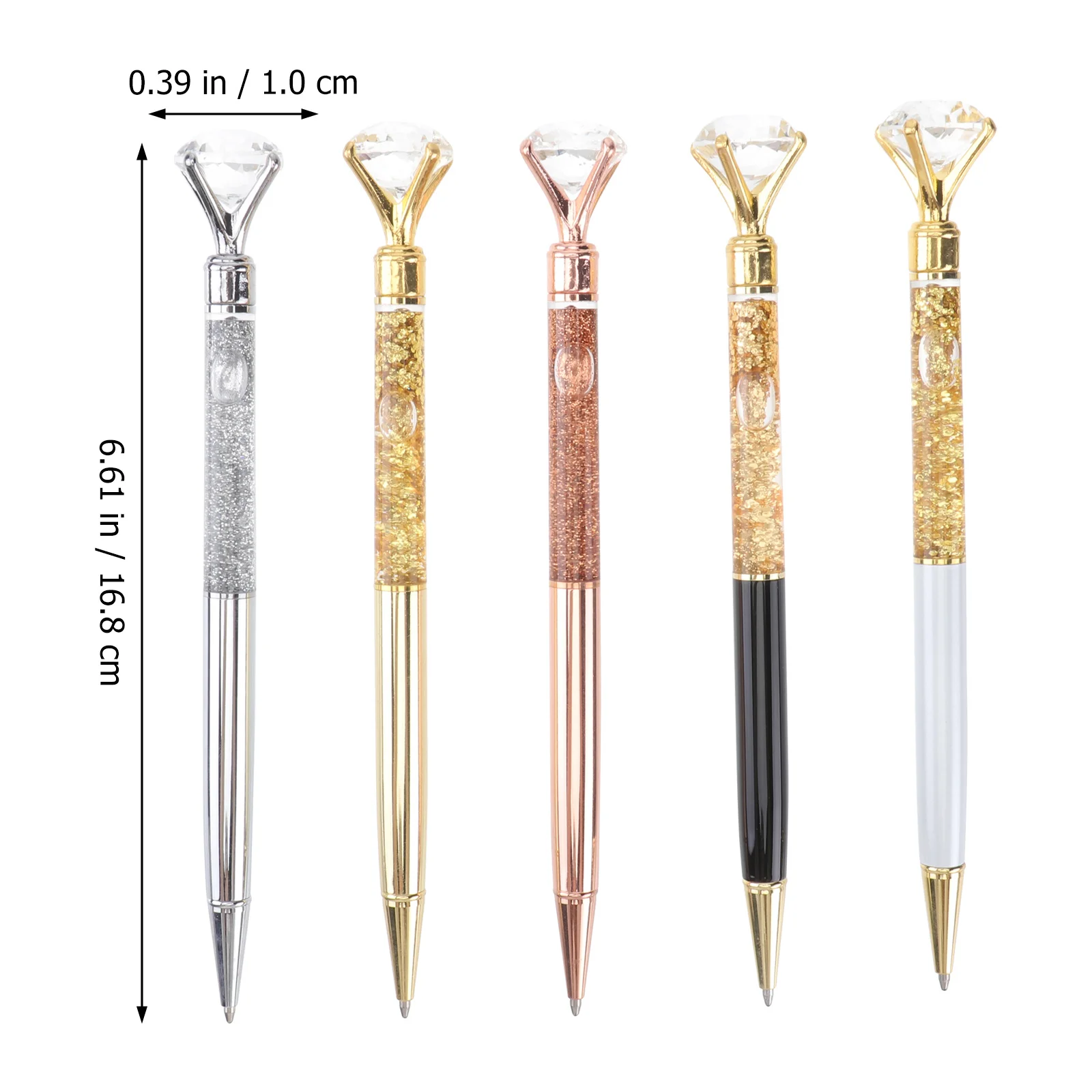 

5Pcs Ball Point Pen Metal Pen Glass Crystal Sparkling Diamond Roller Ball Pens for School Office(Rose Golden + Golden + Siver +