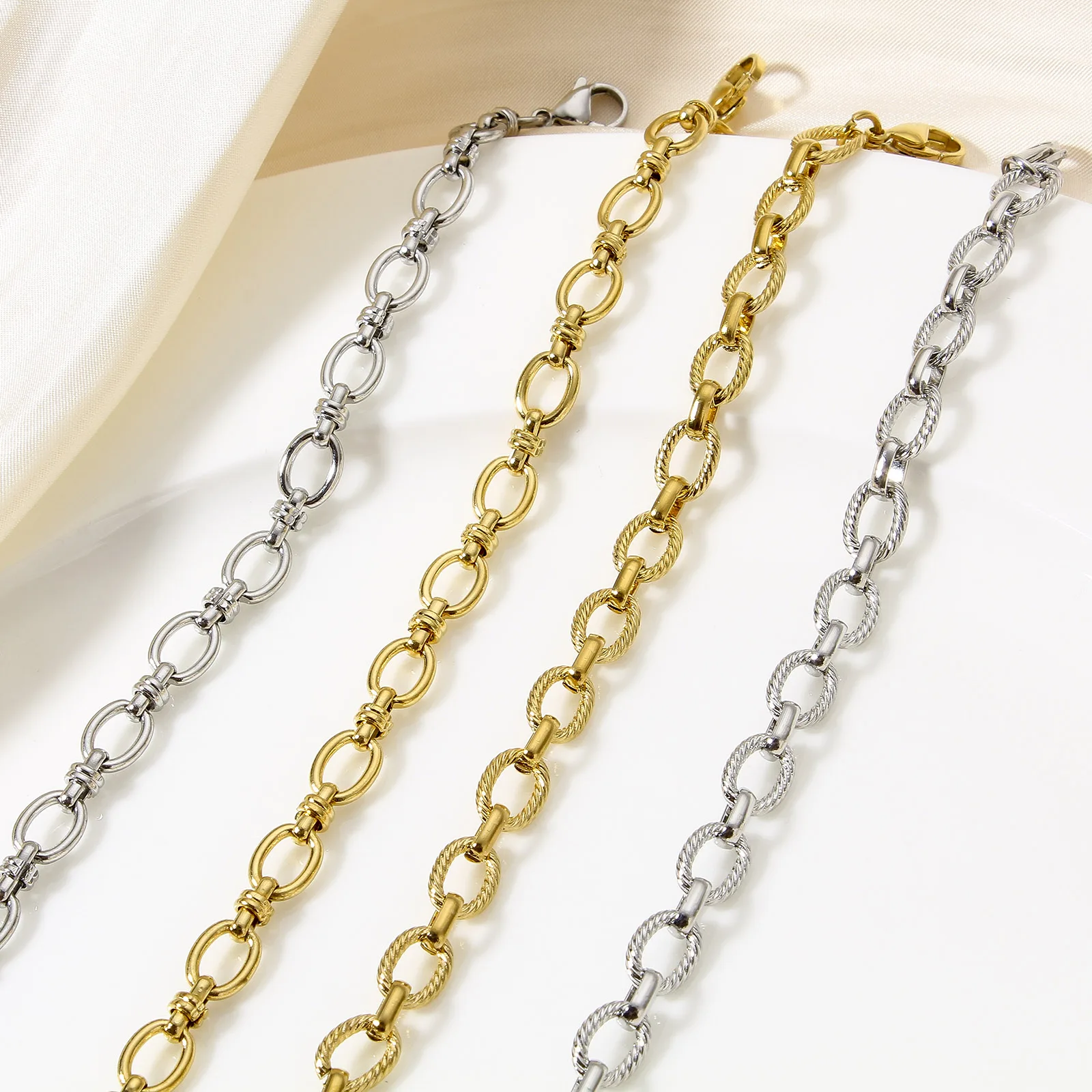 1pc New 304 Stainless Steel Link Chain Bracelets Gold Color Silver Color Punk Style For Women Men Bracelet Party Jewelry Gift