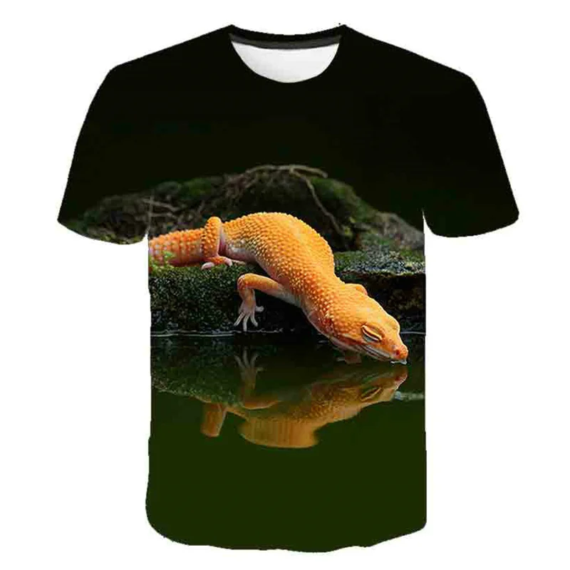 Reptile Lizard Graphic T-Shirt For Men Chameleon 3D Printed T Shirts Summer Casual Street O-Neck Oversized Short Sleeves Tees