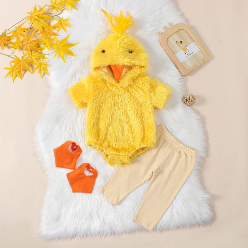 Newborn Toddler Baby Girl Boy Halloween Duck Costumes Fur Hooded Cute Infant Chick Costume Outfit Clothes