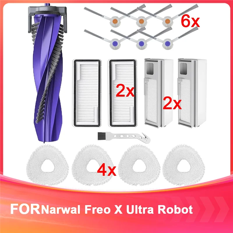 ABFI Substituição de acessórios de 16 peças para Narwal Freo X Ultra Robot Vacuum Kit completo de acessórios