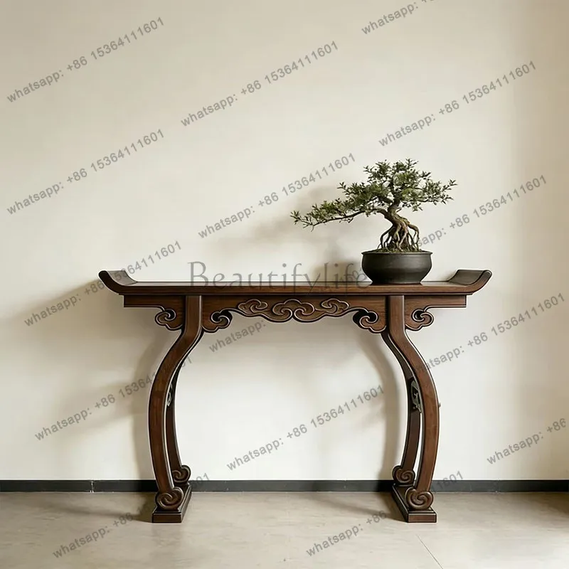 New Chinese-style North American black walnut porch table auspicious cloud solid wood warped head strip case storage table
