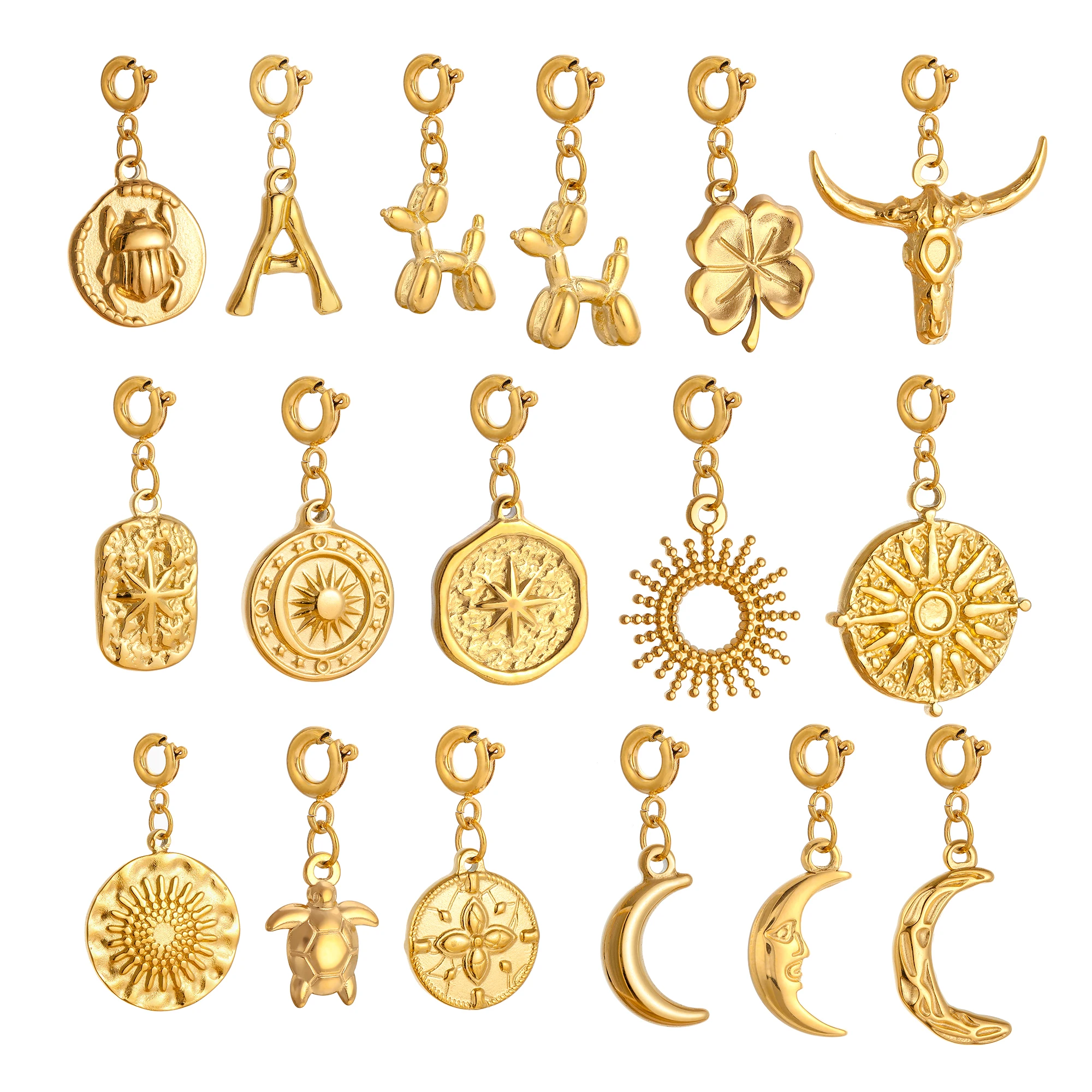 Koniczyna ze stali nierdzewnej/balon pies/księżyc/słońce Charms z zapięciem naszyjnik kolczyki wisiorek Diy rzemiosło na materiały do ​​wyrobu biżuterii