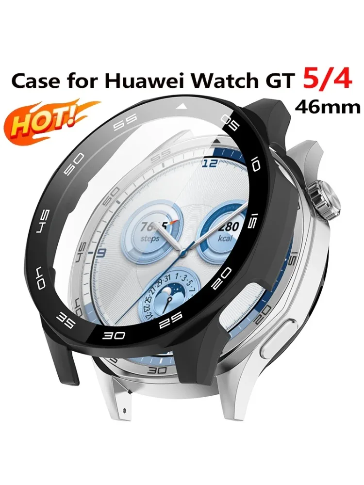Gehärtetes Glas + Hülle für Huawei Watch GT5 4 46 mm, vollständige Abdeckung, Stoßstangen-Displayschutzfolie für Huawei GT 5 4 46 mm Zubehör