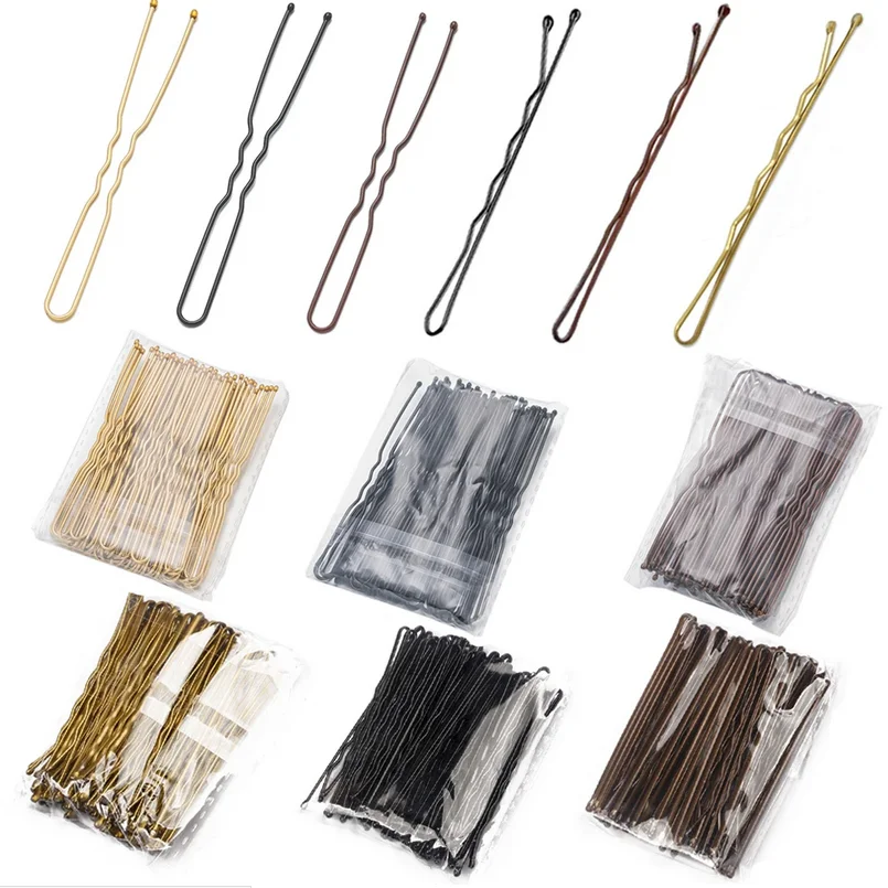 50PCS U Shaped Alloy Hairpins Waved Hair Clips Metal Black Bobby Pins Barrettes Bridal Hairstyle Tools Hairpin Wholesale Gifts